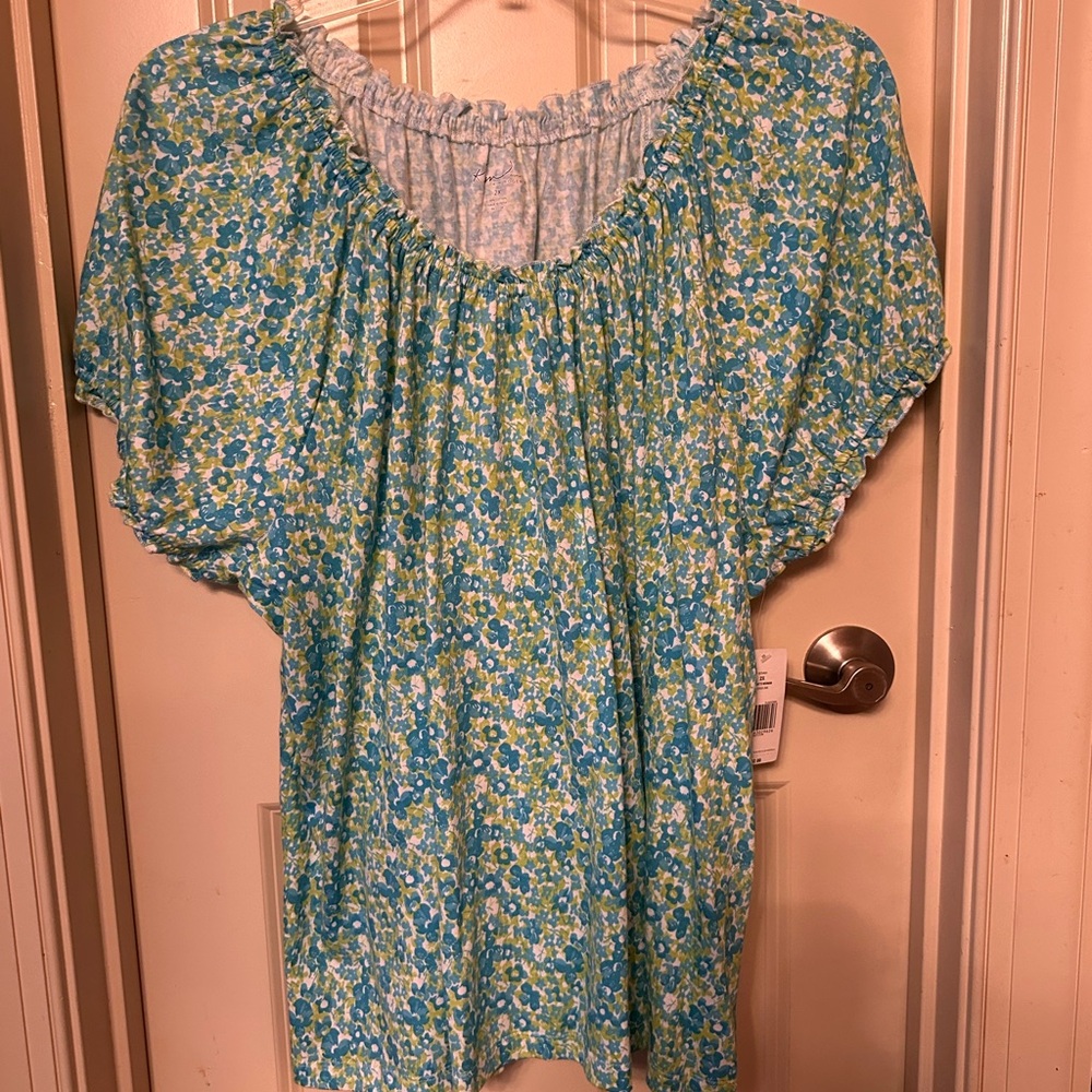 Kim Rogers Blue and Green Floral Blouse